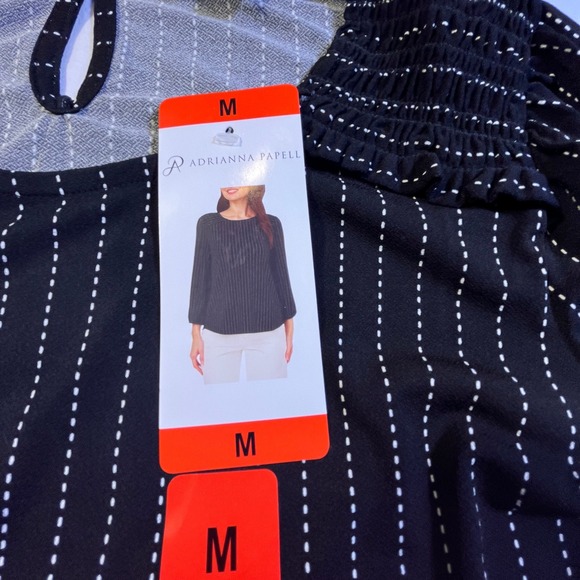 Adrianna Papell Women's 3/4 Sleeve Stretch Smocked Shoulder Blouse, Black, M - Picture 2 of 8